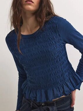 Free People We the Free Sylvie Long Sleeve Smocked Top Size Large